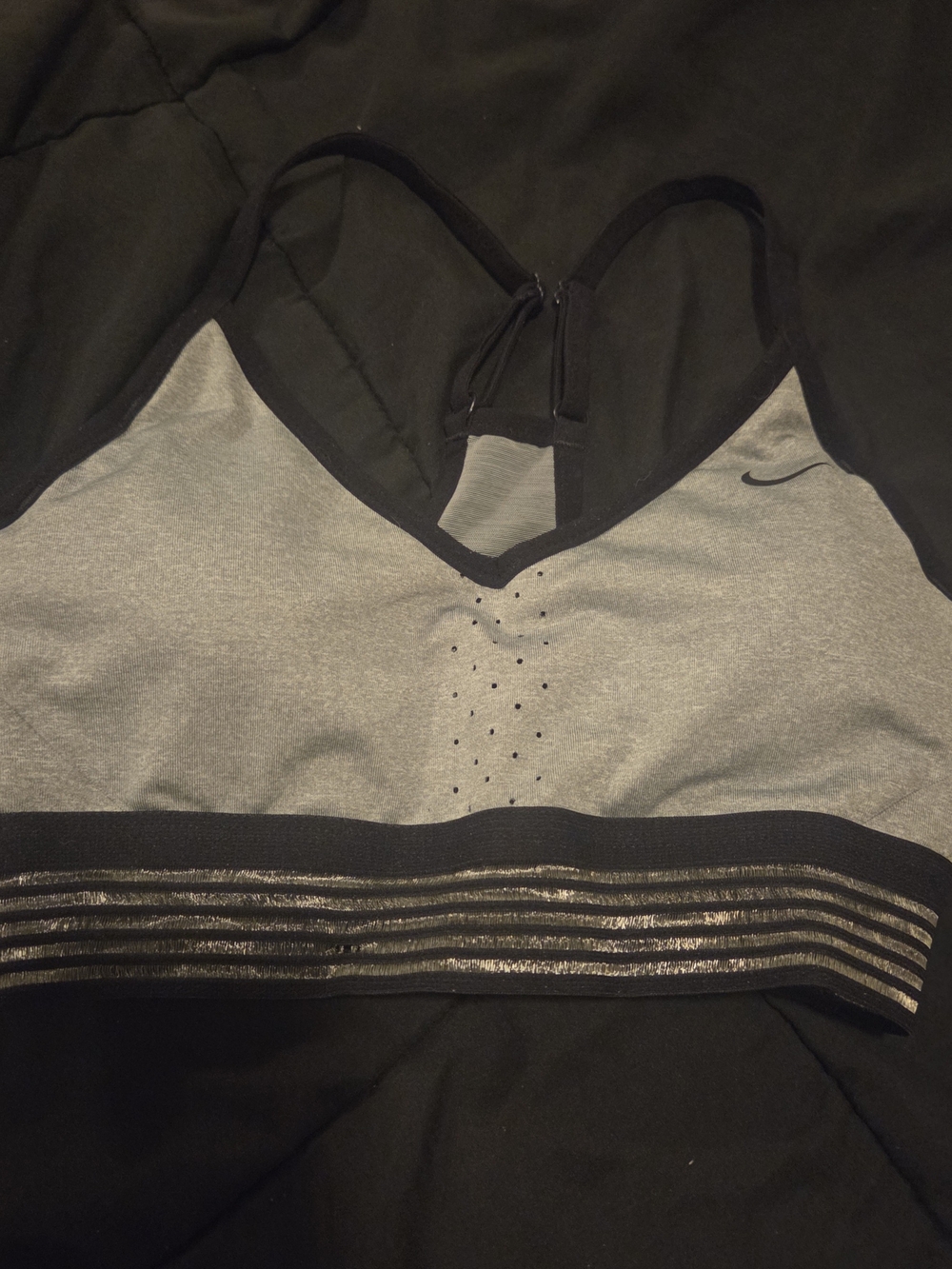 Nike Gray and Black Racerback Sports Bra with Reflective Band